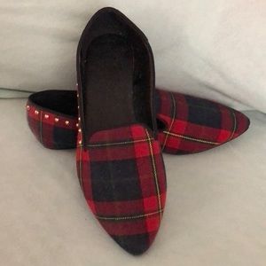 Plaid shoes with gold stud details